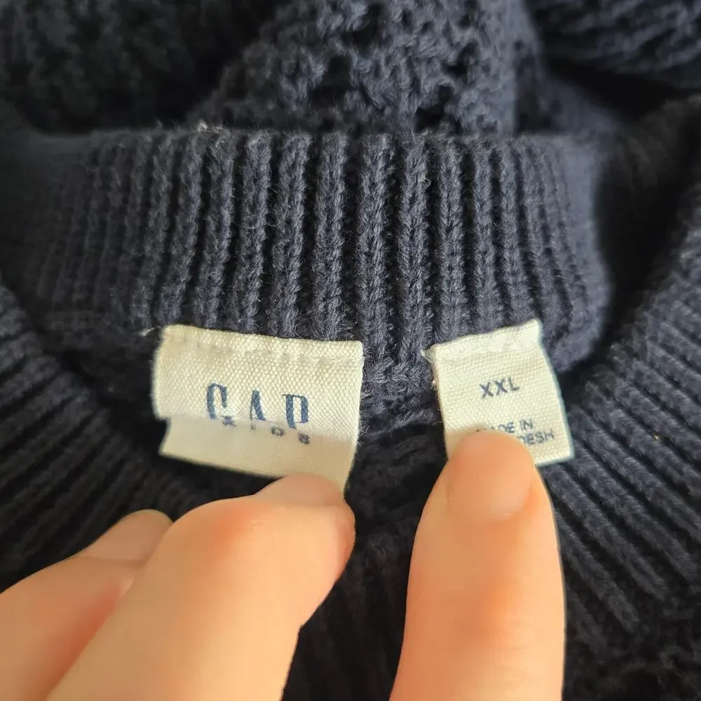 Gap Kids Girls Open Knit Sweater Ruffle Shoulders Navy Cotton XXL